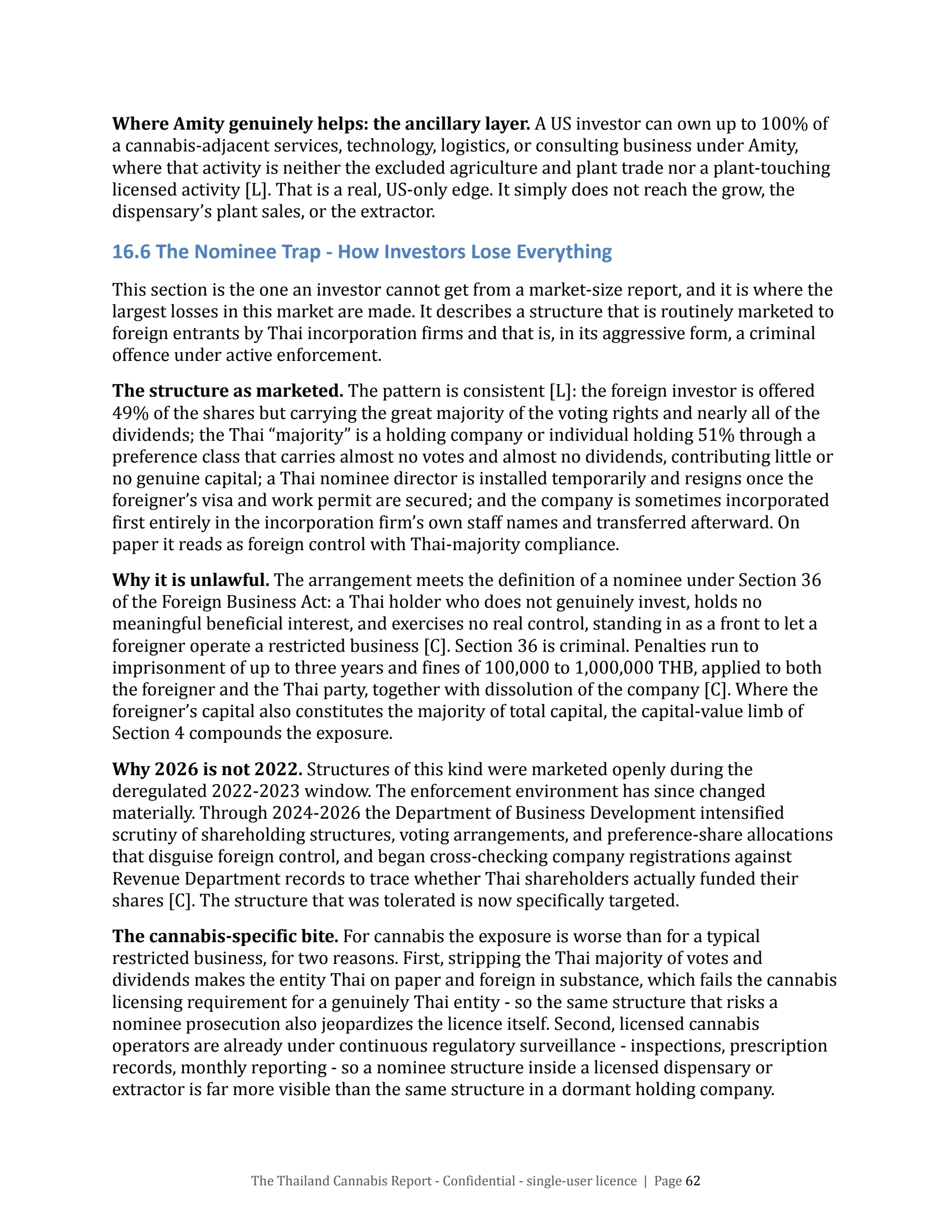 Page 62 of the Thailand Cannabis Report, the nominee trap.